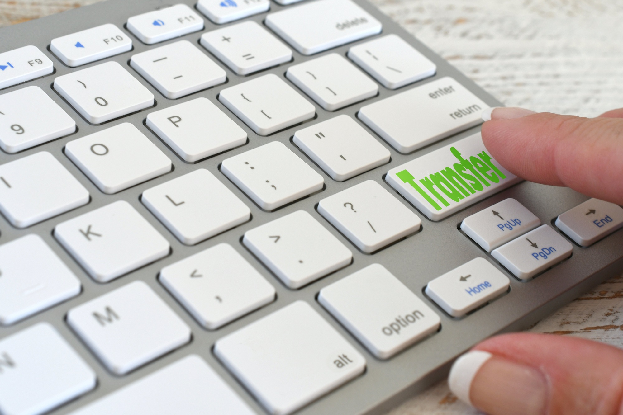 Woman making an online transfer of funds data files